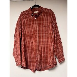 St. John's Bay Men's Flannel Shirt Red Orange Plaid Button Up‎ Workwear Size L